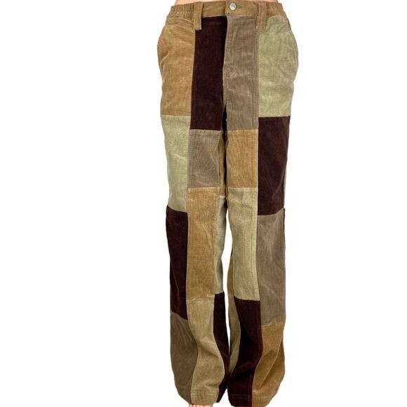 PACSUN Womens Brown Corduroy Patchwork Elastic Waist Straightleg Jeans  Small - Picture 3 of 9